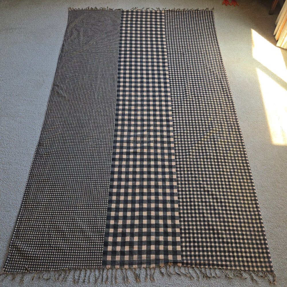Nicholas K HUGE Distressed Cotton Scarf Black & Tan With Gold Thread - Picture 3 of 16